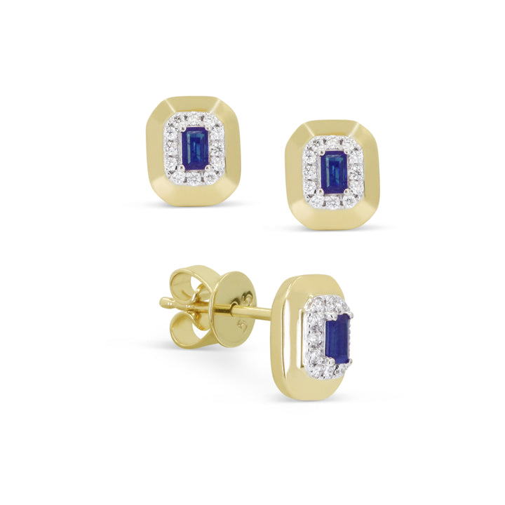 14K Yellow Gold Sapphire & Diamond Stud Earring
