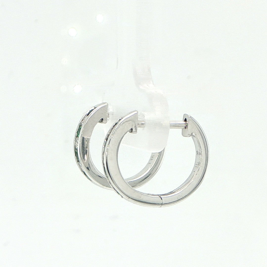14K White Gold Emerald & Diamond Huggie Earrings