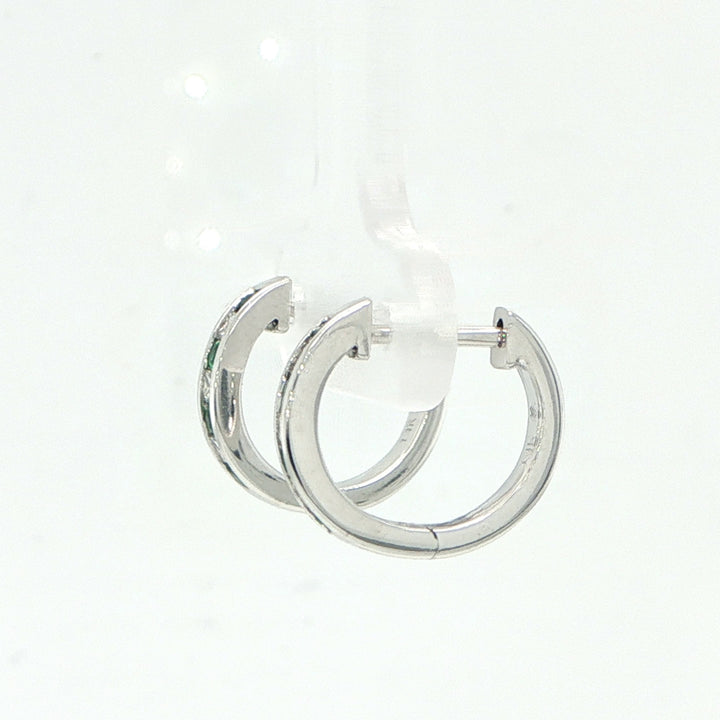 14K White Gold Emerald & Diamond Huggie Earrings