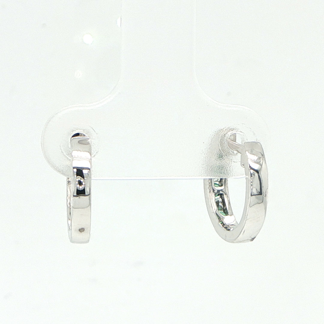 14K White Gold Emerald & Diamond Huggie Earrings