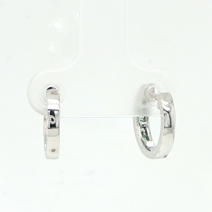 14K White Gold Emerald & Diamond Huggie Earrings