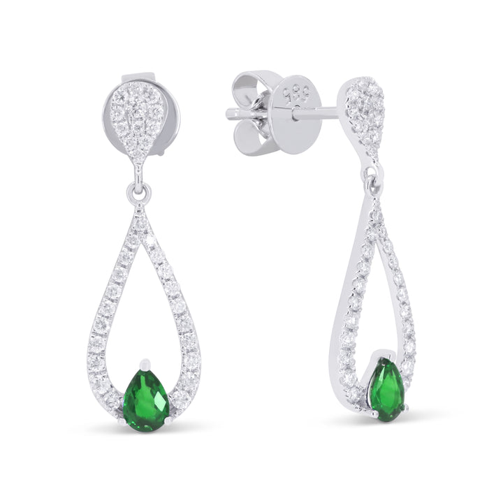 14K White Gold Emerald & Diamond Drop Earrings
