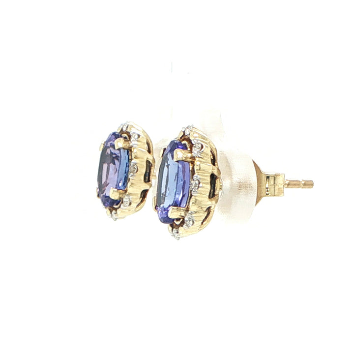 14K Yellow Gold Tanzanite & Diamond Halo Stud Earrings
