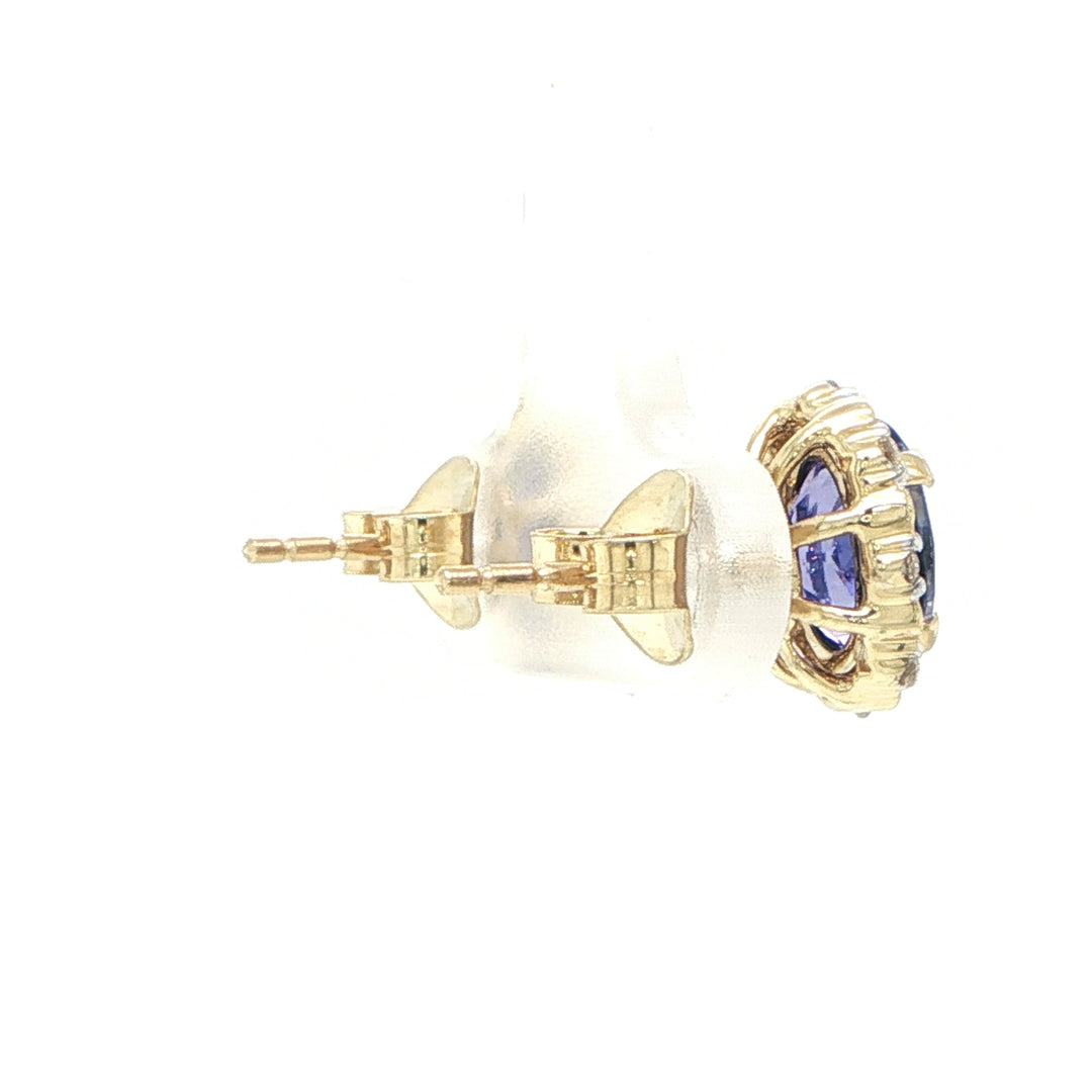 14K Yellow Gold Tanzanite & Diamond Halo Stud Earrings