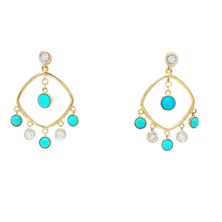 14K Yellow Gold Turquoise & Diamond Dangle Earrings