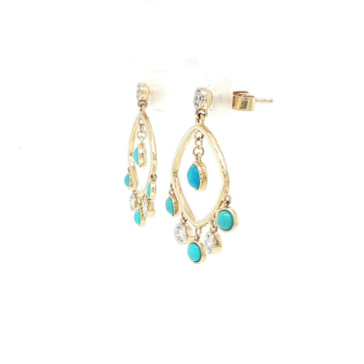 14K Yellow Gold Turquoise & Diamond Dangle Earrings