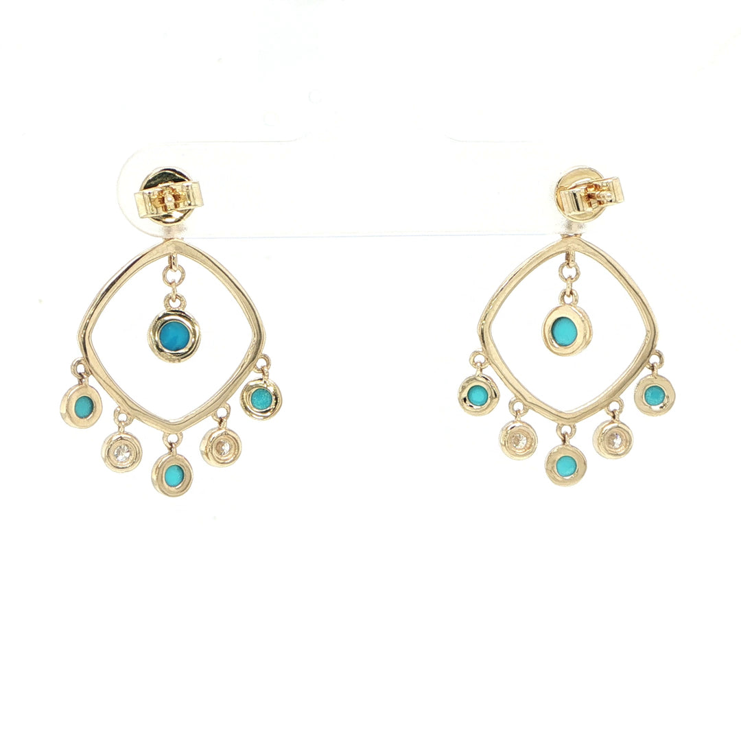 14K Yellow Gold Turquoise & Diamond Dangle Earrings