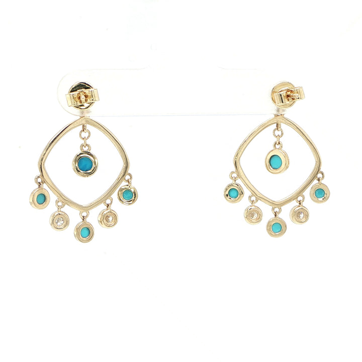 14K Yellow Gold Turquoise & Diamond Dangle Earrings