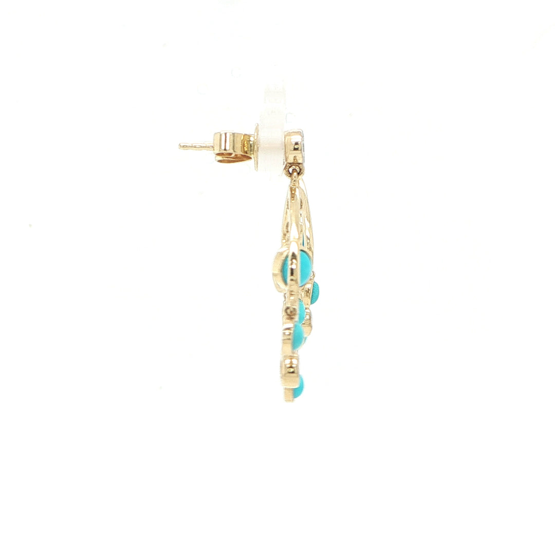 14K Yellow Gold Turquoise & Diamond Dangle Earrings