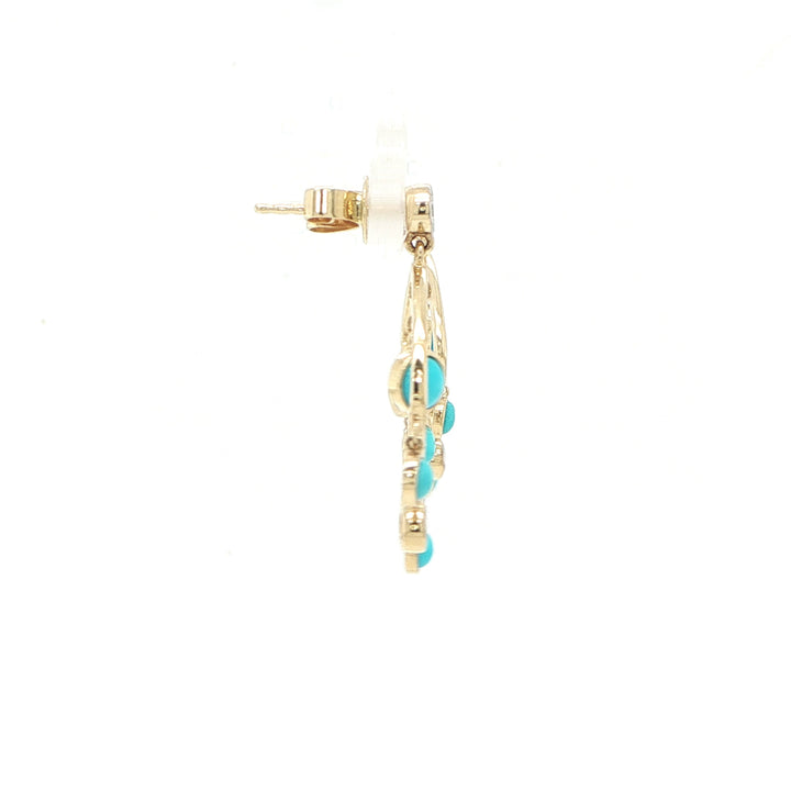 14K Yellow Gold Turquoise & Diamond Dangle Earrings