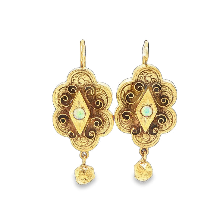 Antique 14K Yellow Gold Opal Drop Earrings