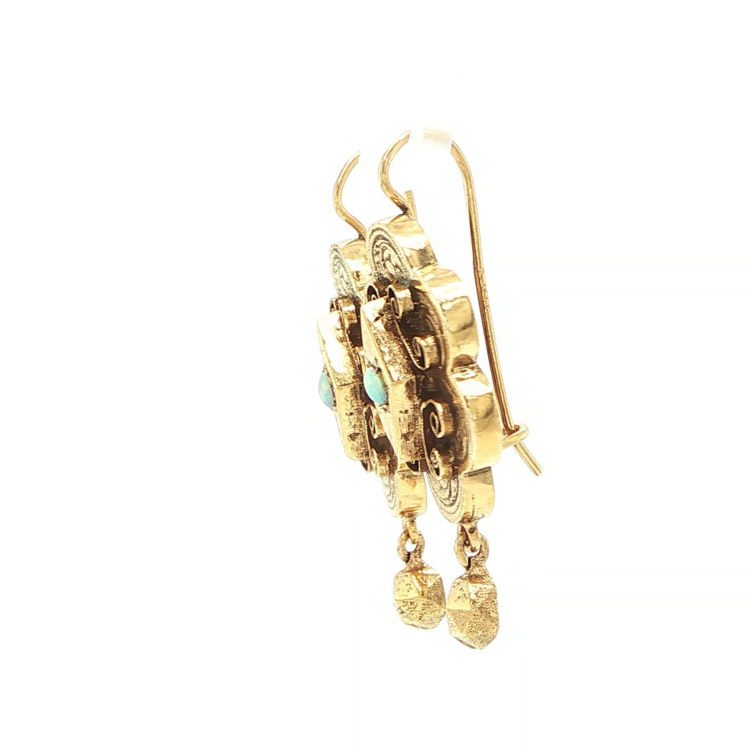 Antique 14K Yellow Gold Opal Drop Earrings