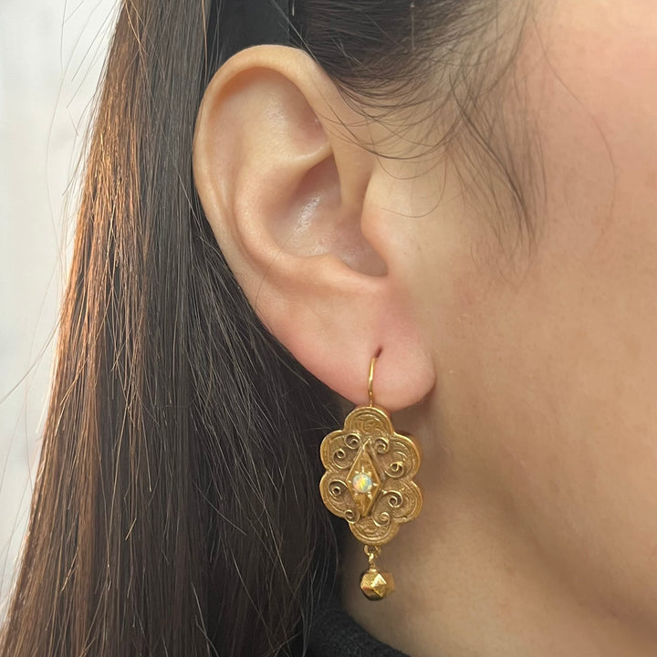 Antique 14K Yellow Gold Opal Drop Earrings