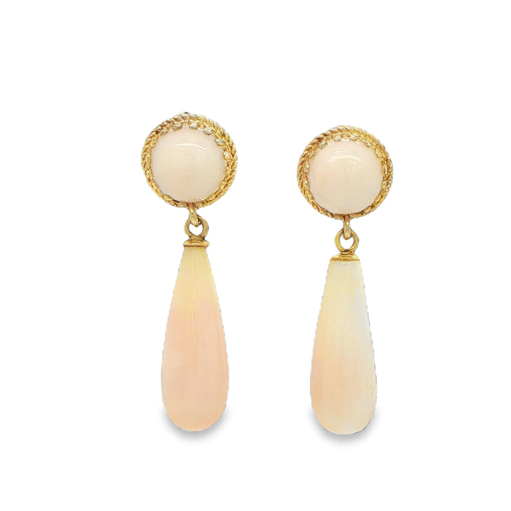 14K Yellow Gold Angel Skin Coral Drop Earrings
