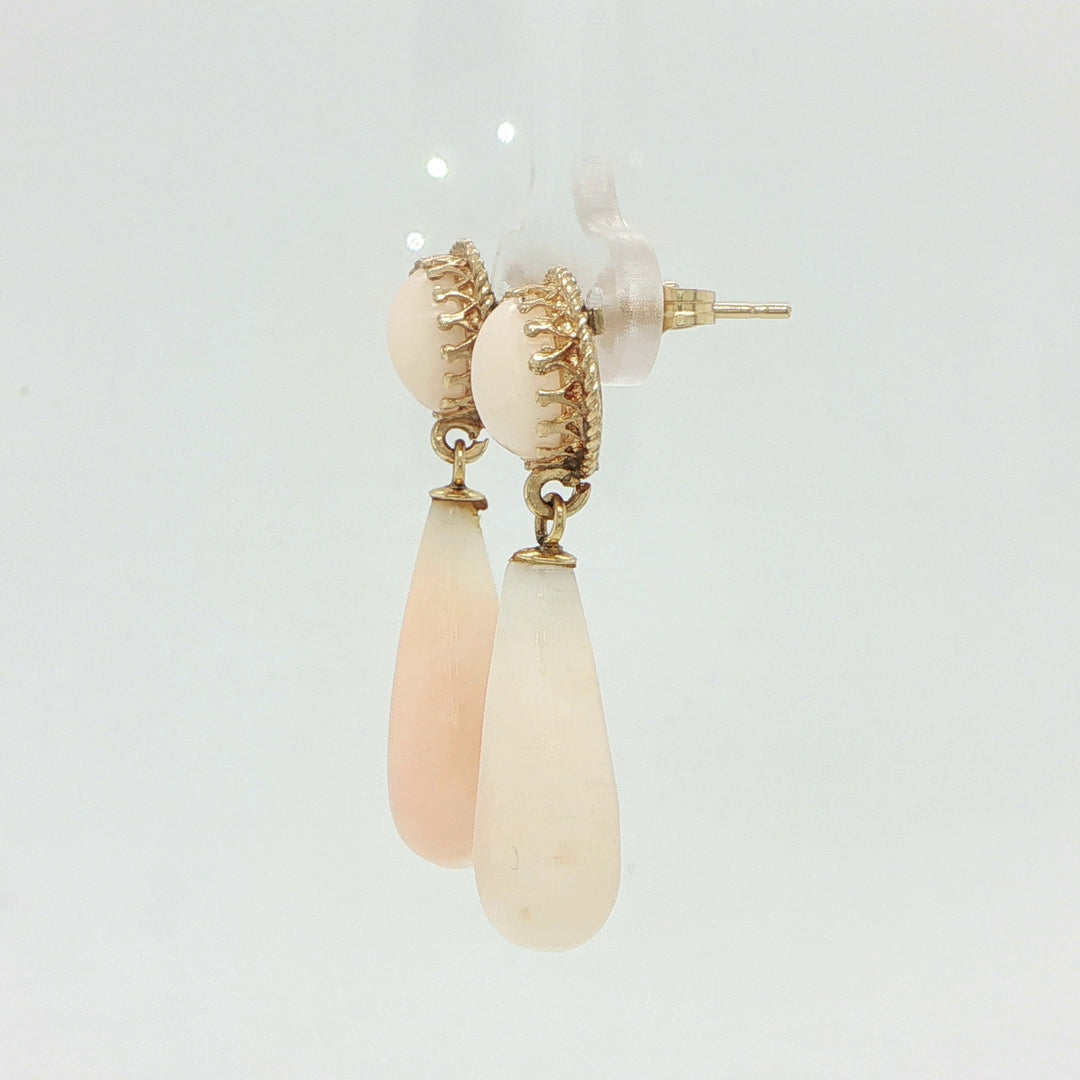 14K Yellow Gold Angel Skin Coral Drop Earrings
