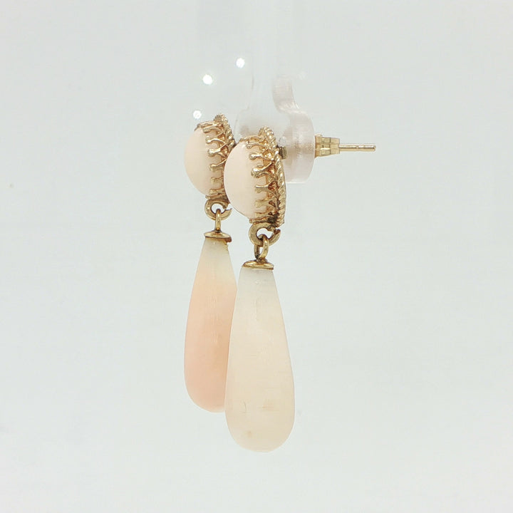 14K Yellow Gold Angel Skin Coral Drop Earrings