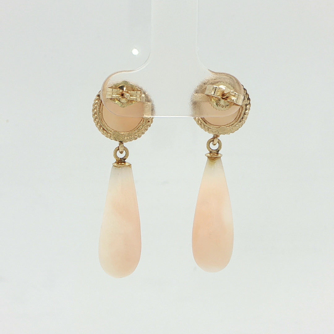 14K Yellow Gold Angel Skin Coral Drop Earrings