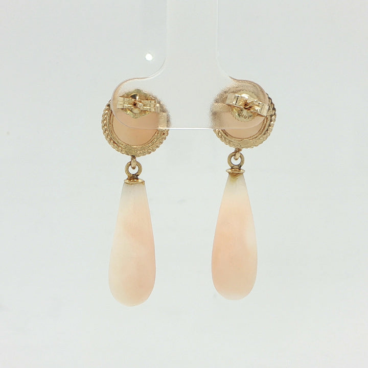 14K Yellow Gold Angel Skin Coral Drop Earrings
