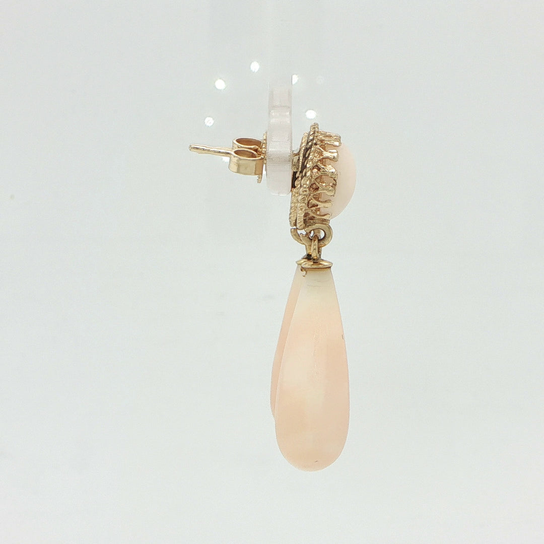 14K Yellow Gold Angel Skin Coral Drop Earrings