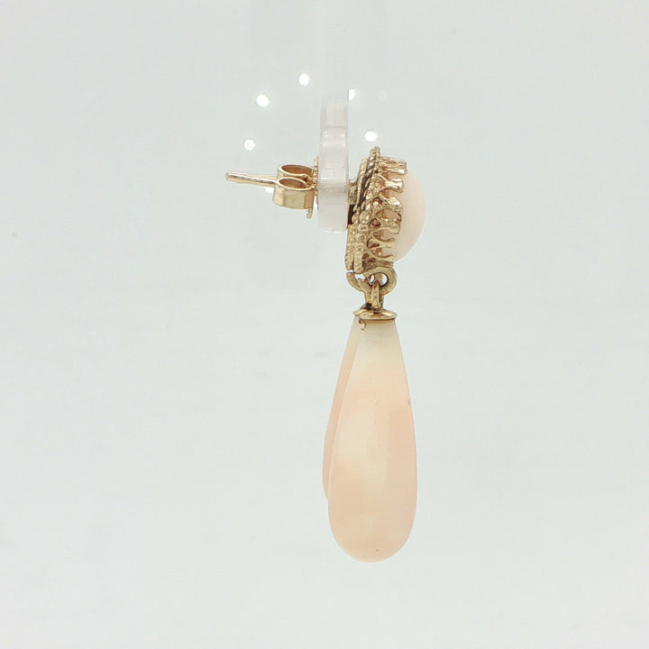 14K Yellow Gold Angel Skin Coral Drop Earrings