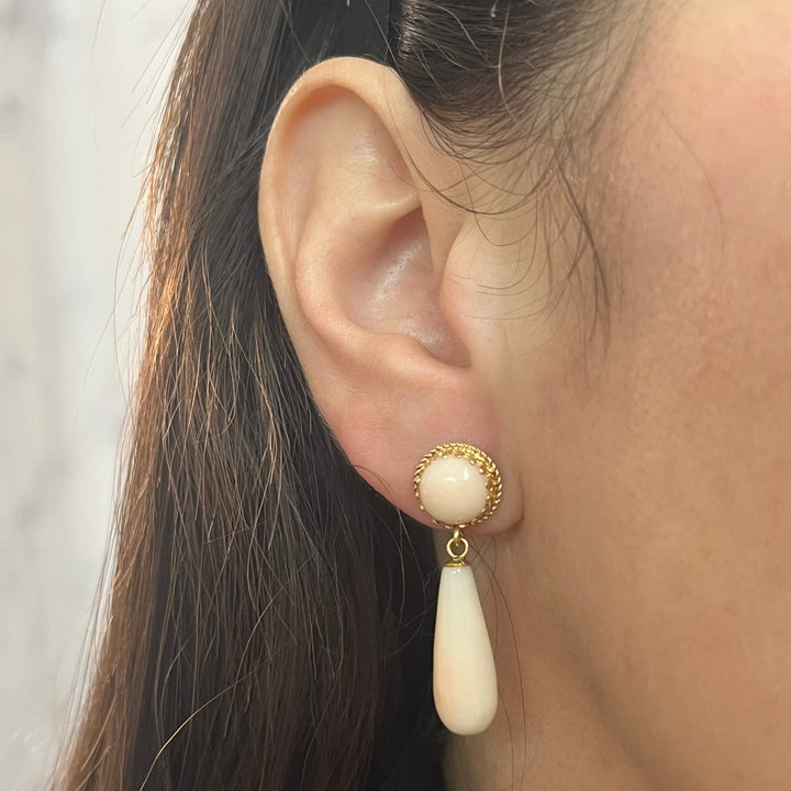 14K Yellow Gold Angel Skin Coral Drop Earrings