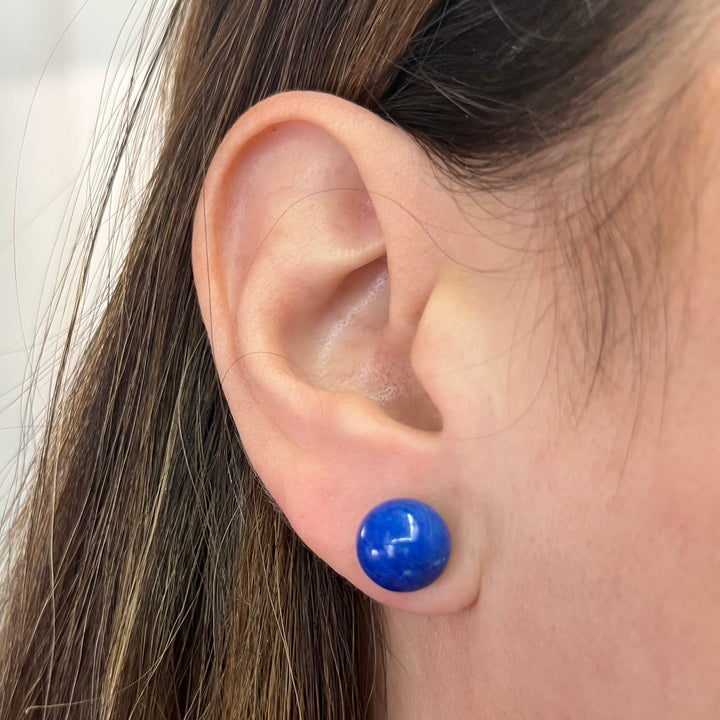 14K Yellow Gold Lapis Stud Earrings
