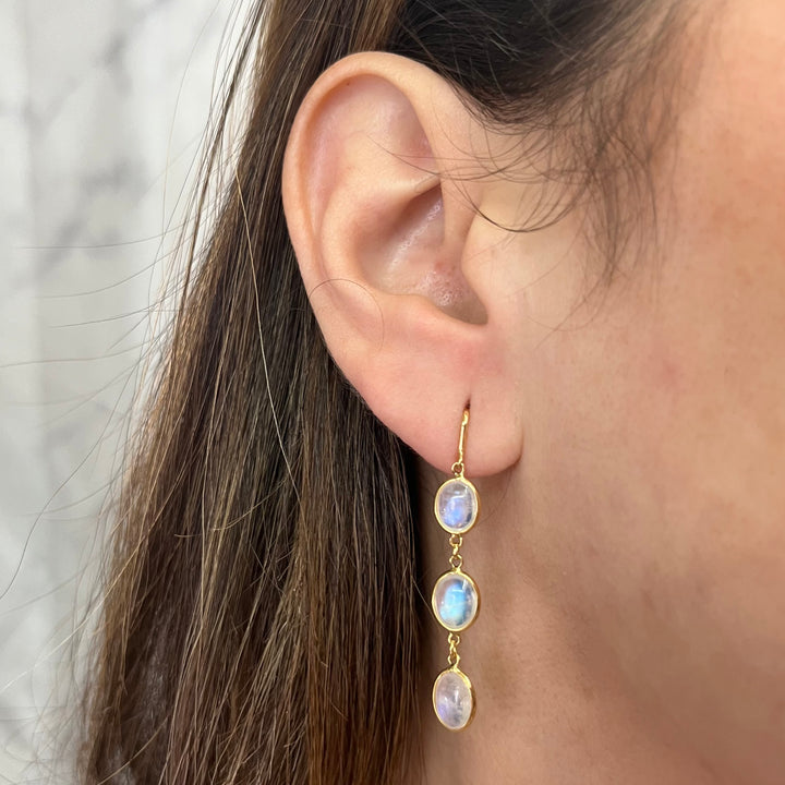 18K Yellow Gold Moonstone Drop Earring