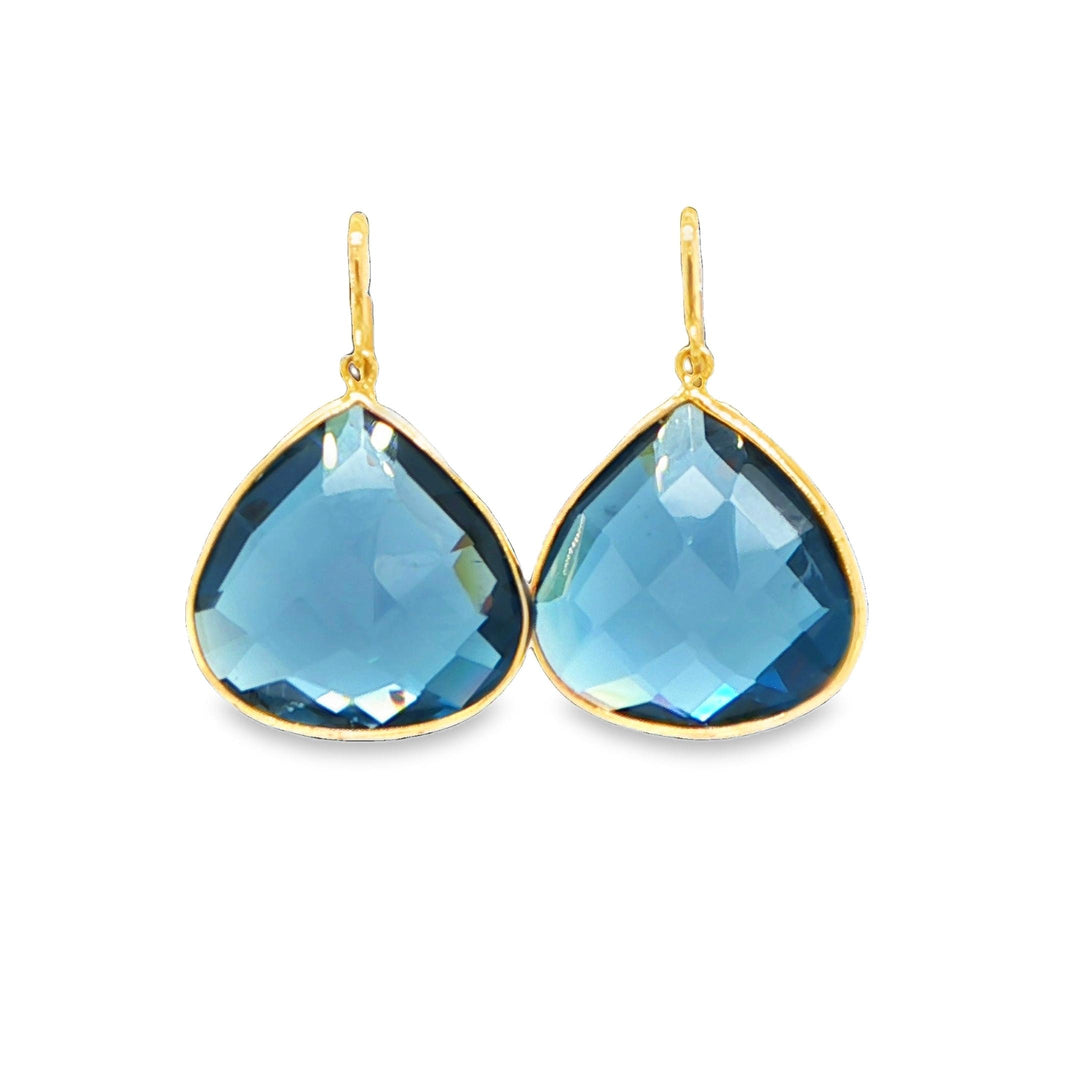 18K Yellow Gold London Blue Topaz Drop Earrings