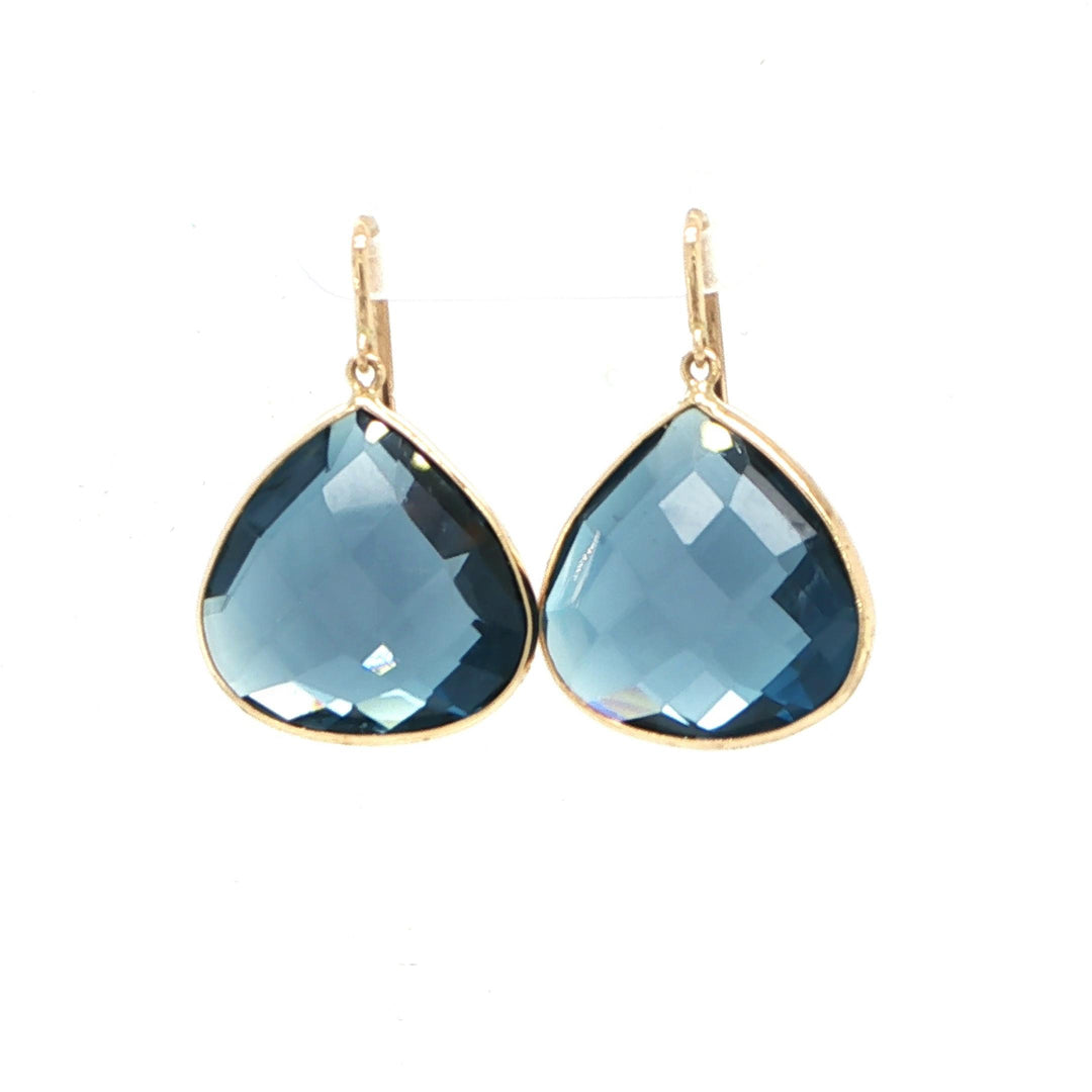 18K Yellow Gold London Blue Topaz Drop Earrings