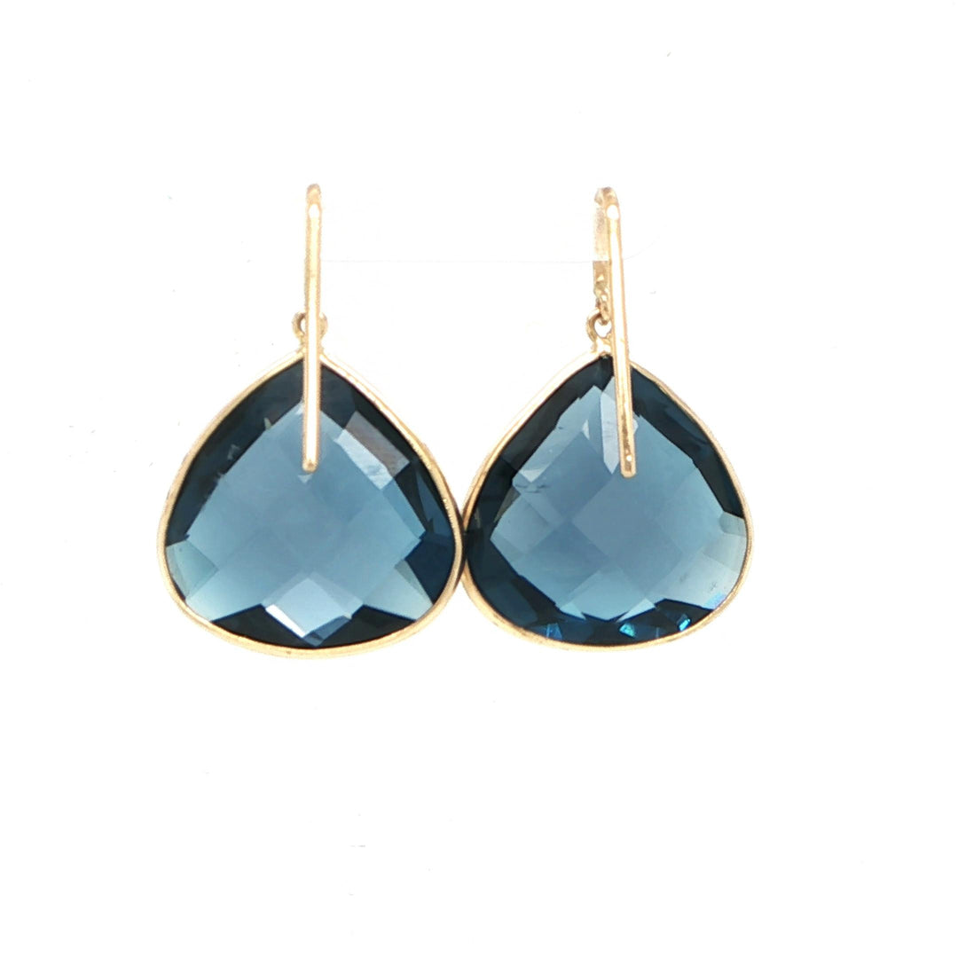 18K Yellow Gold London Blue Topaz Drop Earrings