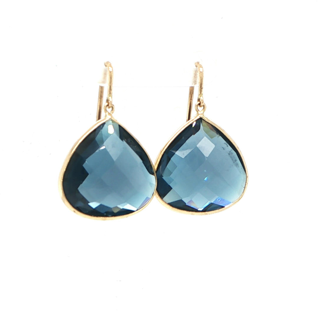 18K Yellow Gold London Blue Topaz Drop Earrings