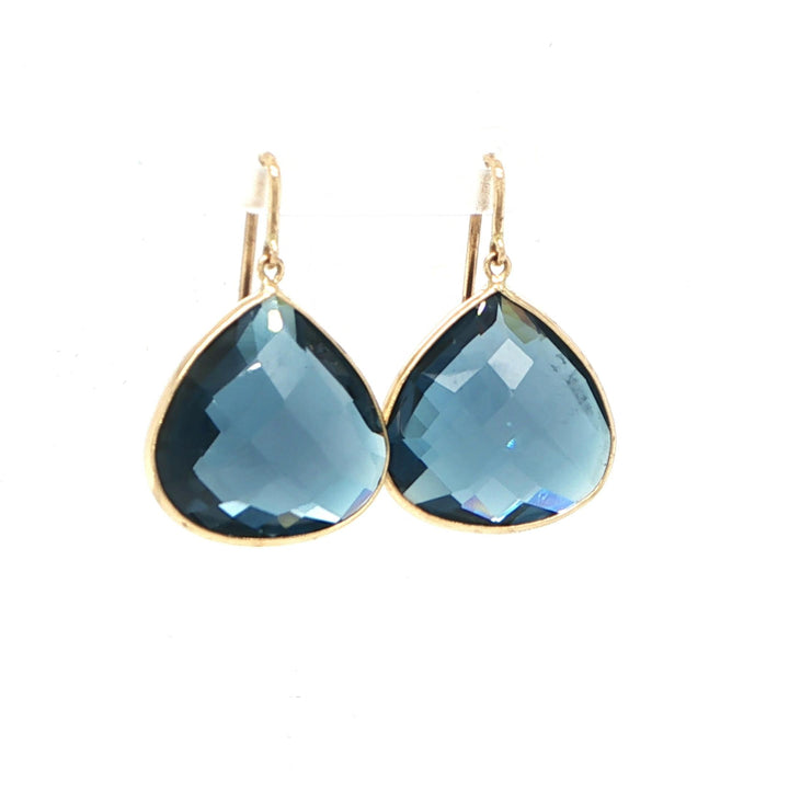 18K Yellow Gold London Blue Topaz Drop Earrings
