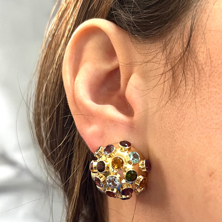 18K Yellow Gold Sputnik Multi-Gemstone Earrings
