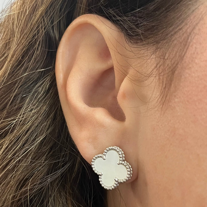 Van Cleef & Arpels 18K White Gold Mother of Pearl Alhambra Single Earring