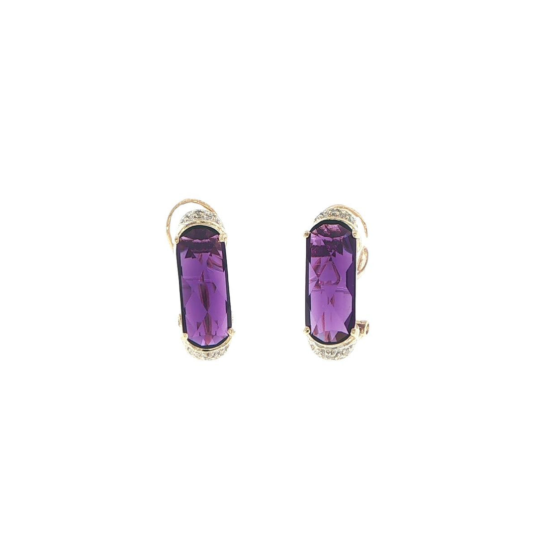 14K Yellow Gold Amethyst & Diamond Earrings