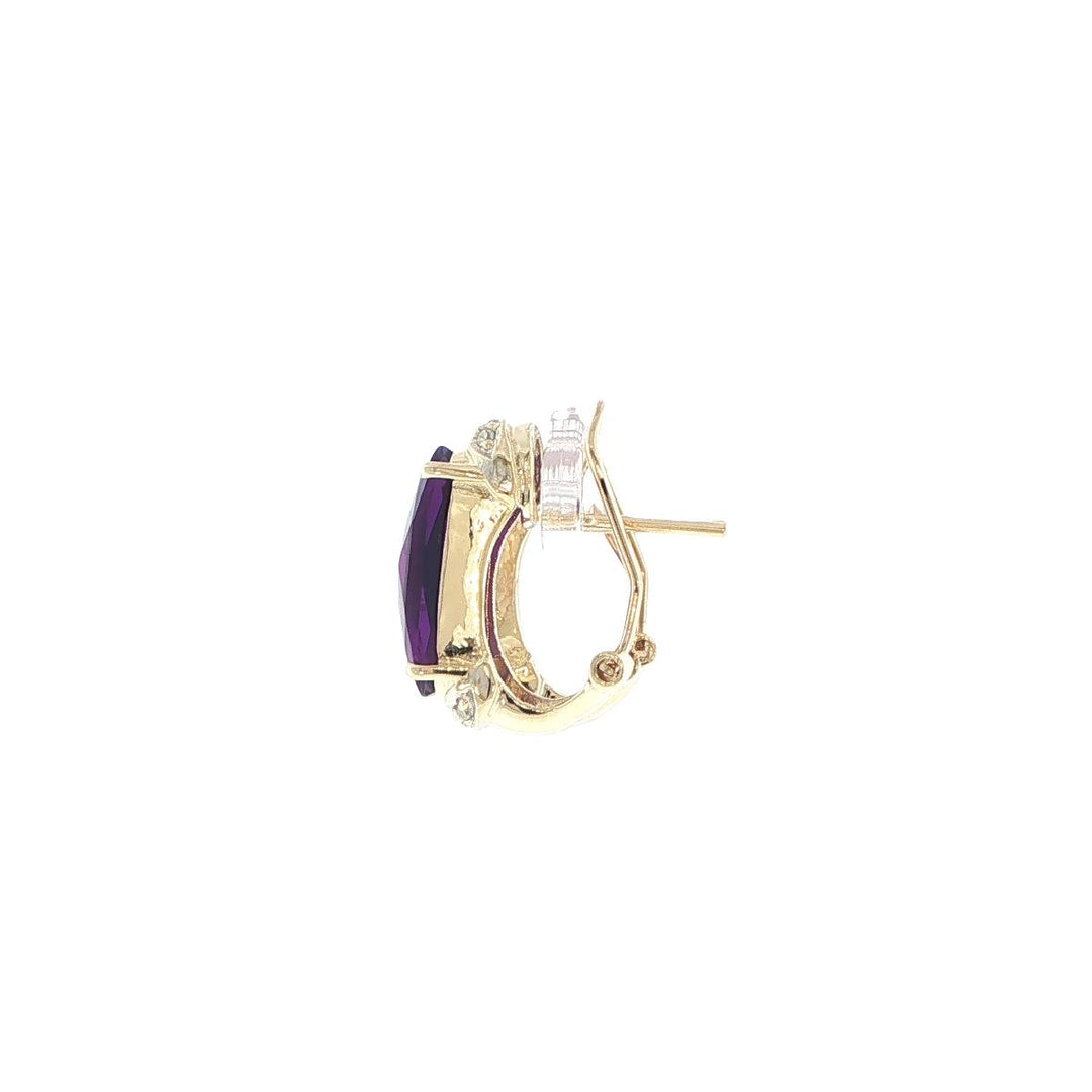 14K Yellow Gold Amethyst & Diamond Earrings