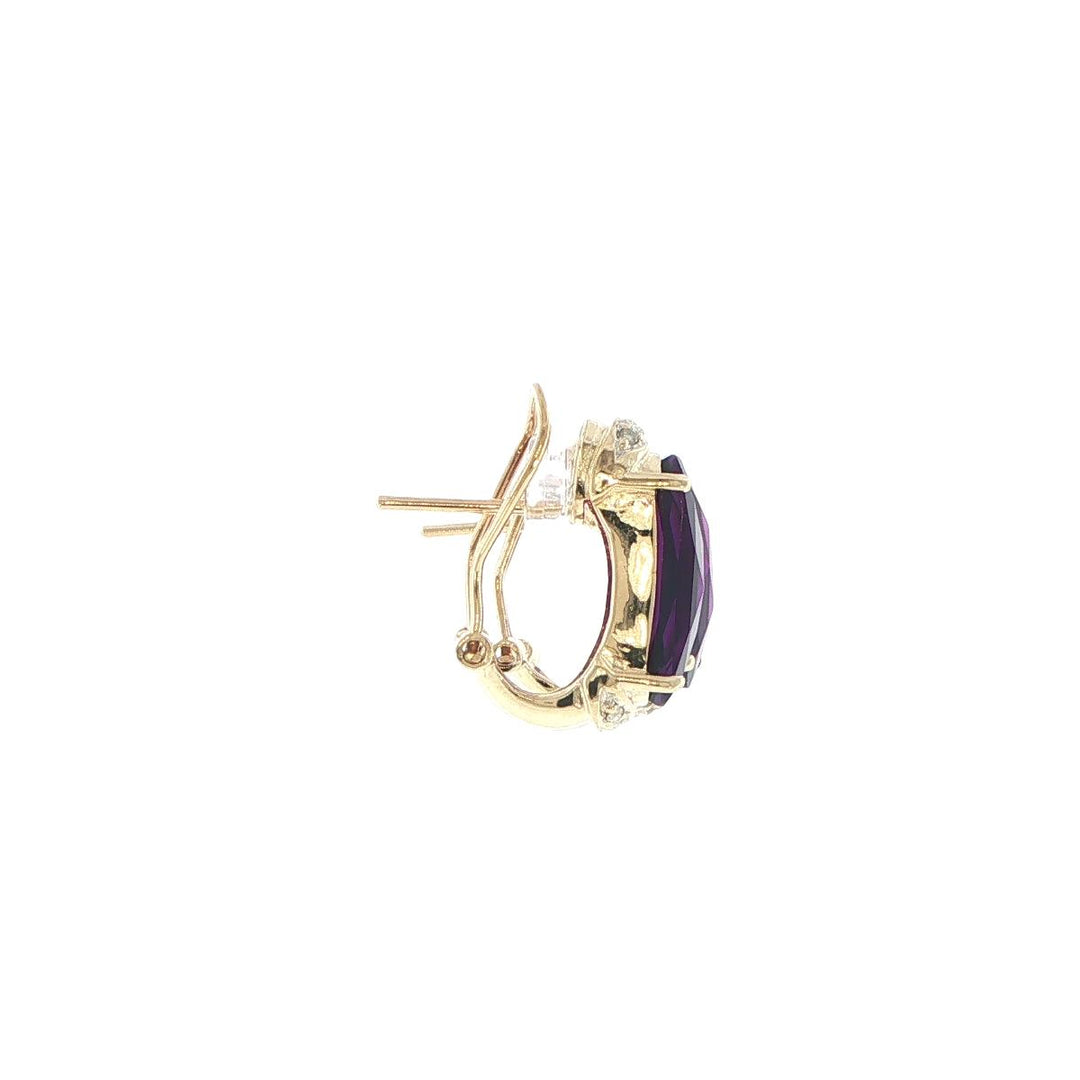 14K Yellow Gold Amethyst & Diamond Earrings