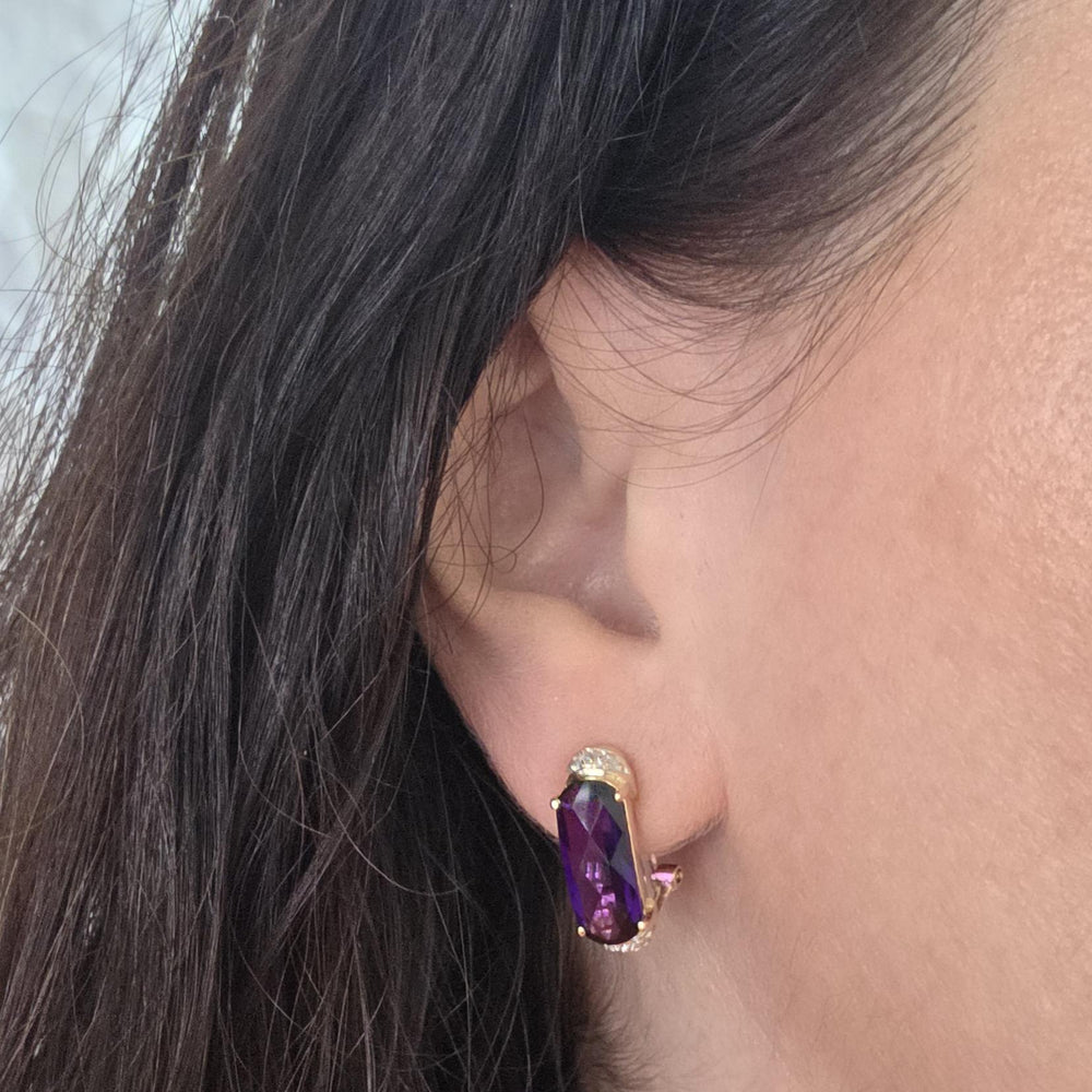 14K Yellow Gold Amethyst & Diamond Earrings