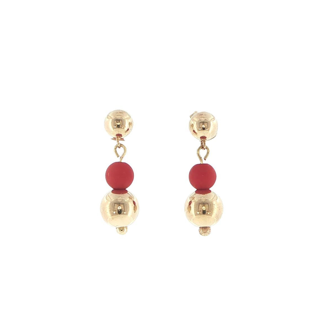 14K Yellow Gold Coral Drop Earrings