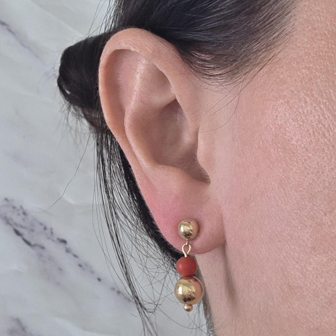 14K Yellow Gold Coral Drop Earrings