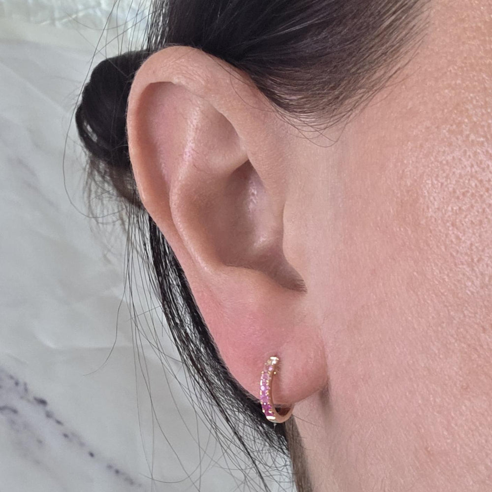 14K Yellow Gold Sapphire & Spinel Huggie Earrings