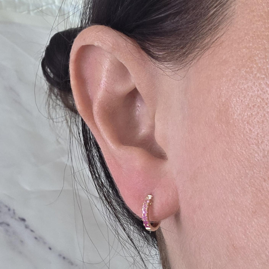 14K Yellow Gold Sapphire & Spinel Huggie Earrings