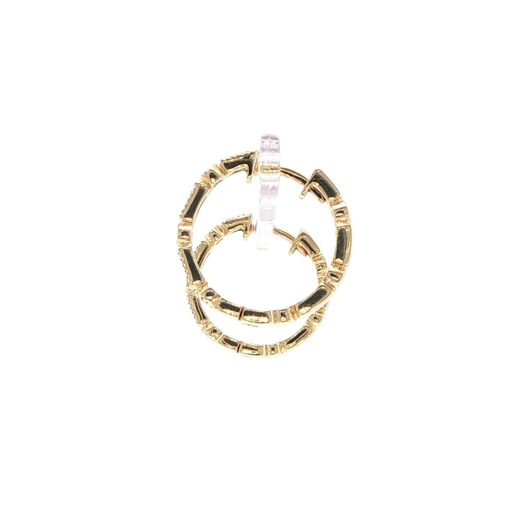 14K Yellow Gold Emerald & Diamond Hoop Earrings