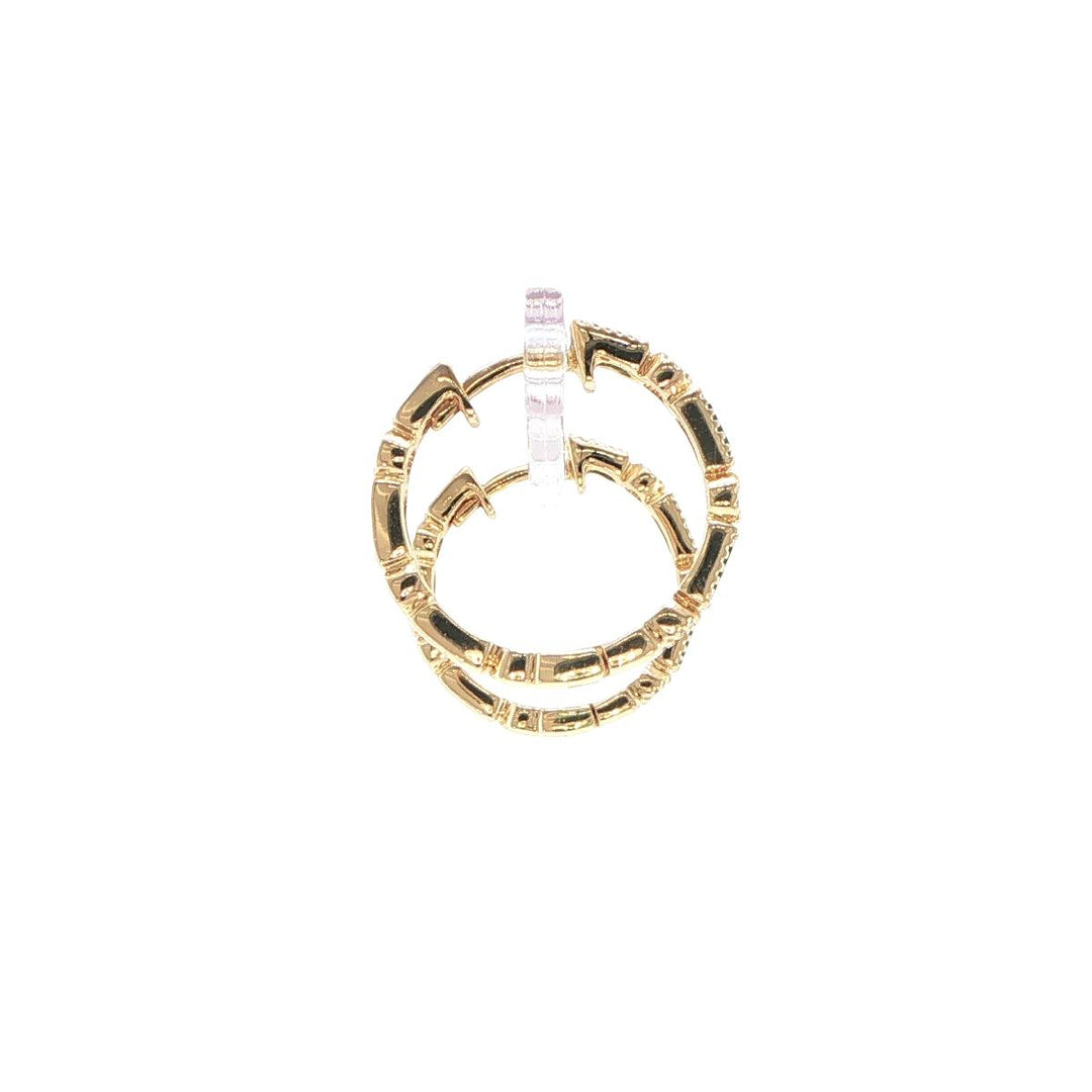 14K Yellow Gold Emerald & Diamond Hoop Earrings