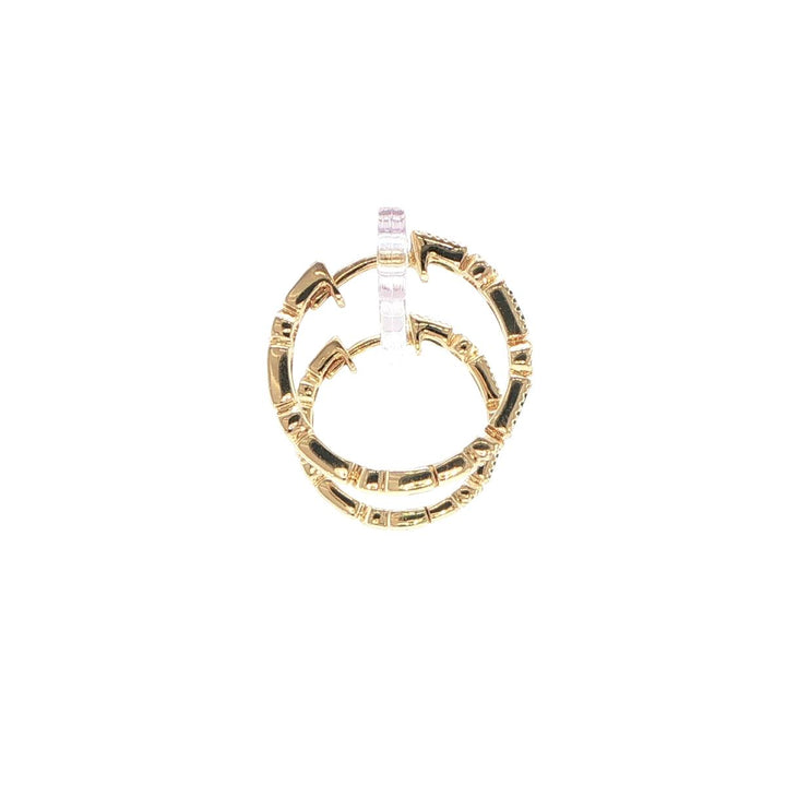 14K Yellow Gold Emerald & Diamond Hoop Earrings