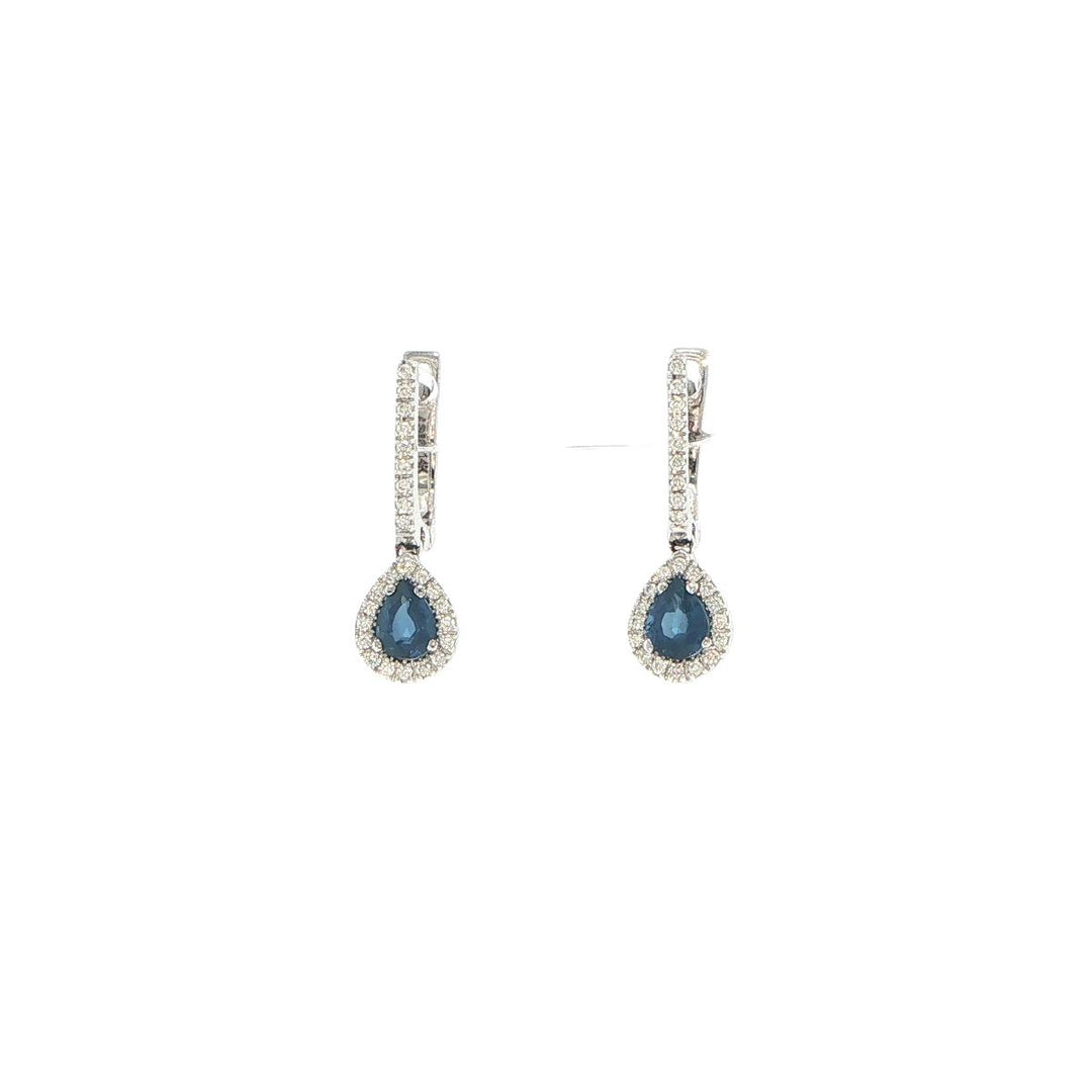 14K White Gold Sapphire & Diamond Drop Earrings