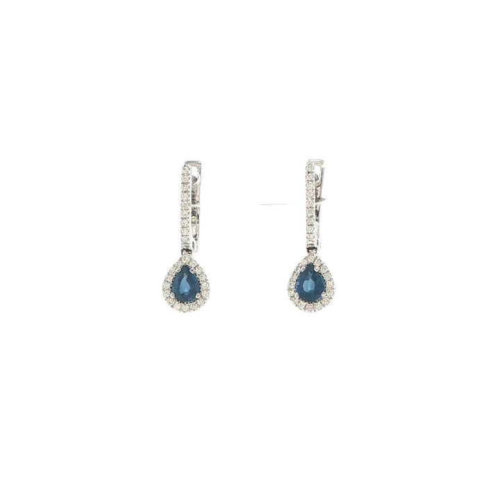14K White Gold Sapphire & Diamond Drop Earrings