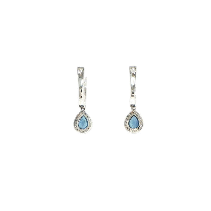 14K White Gold Sapphire & Diamond Drop Earrings