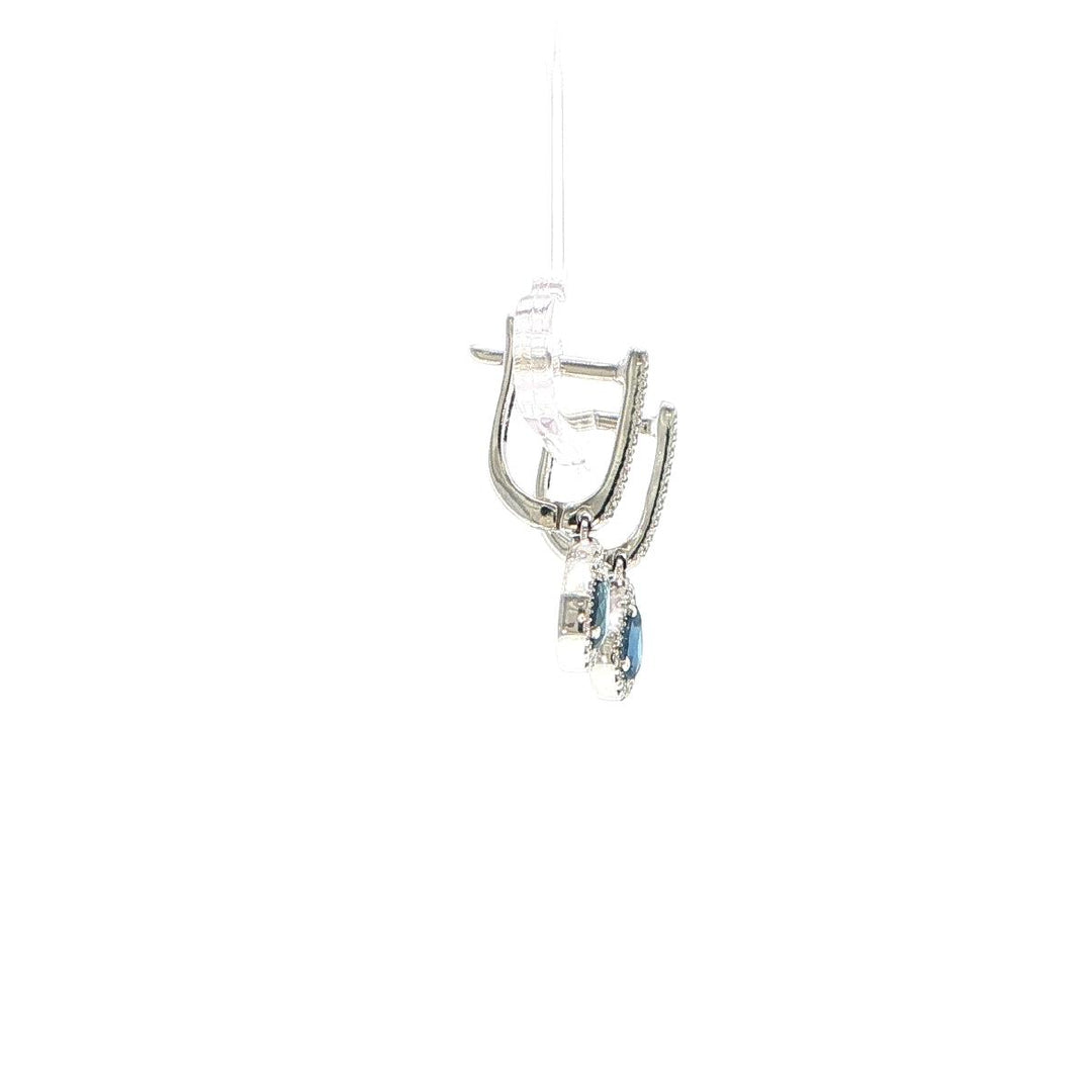 14K White Gold Sapphire & Diamond Drop Earrings