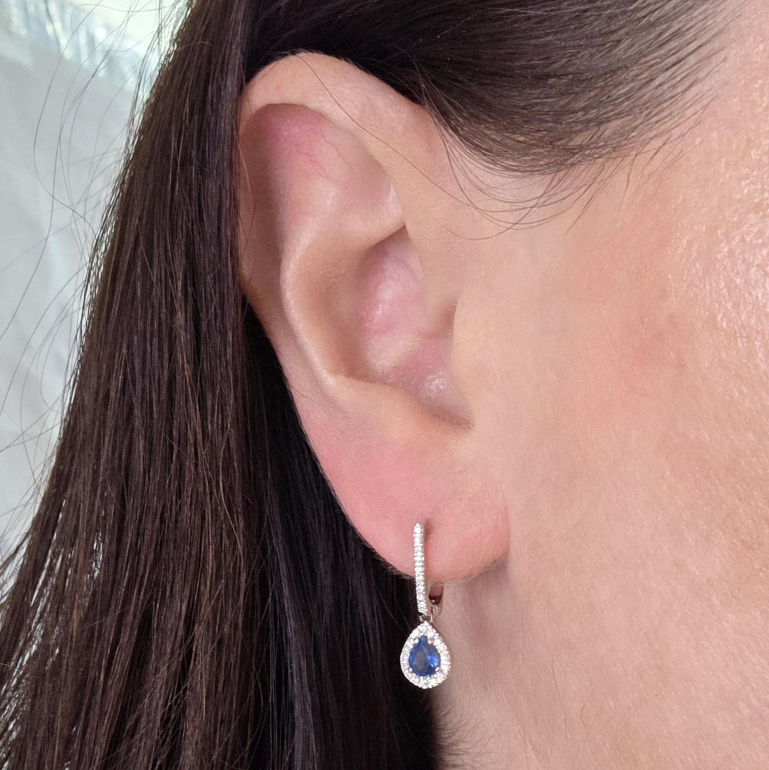 14K White Gold Sapphire & Diamond Drop Earrings